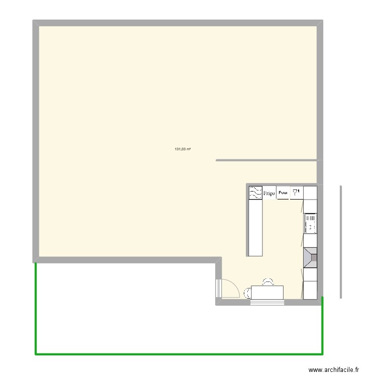 cuisine. Plan de 1 pièce et 131 m2
