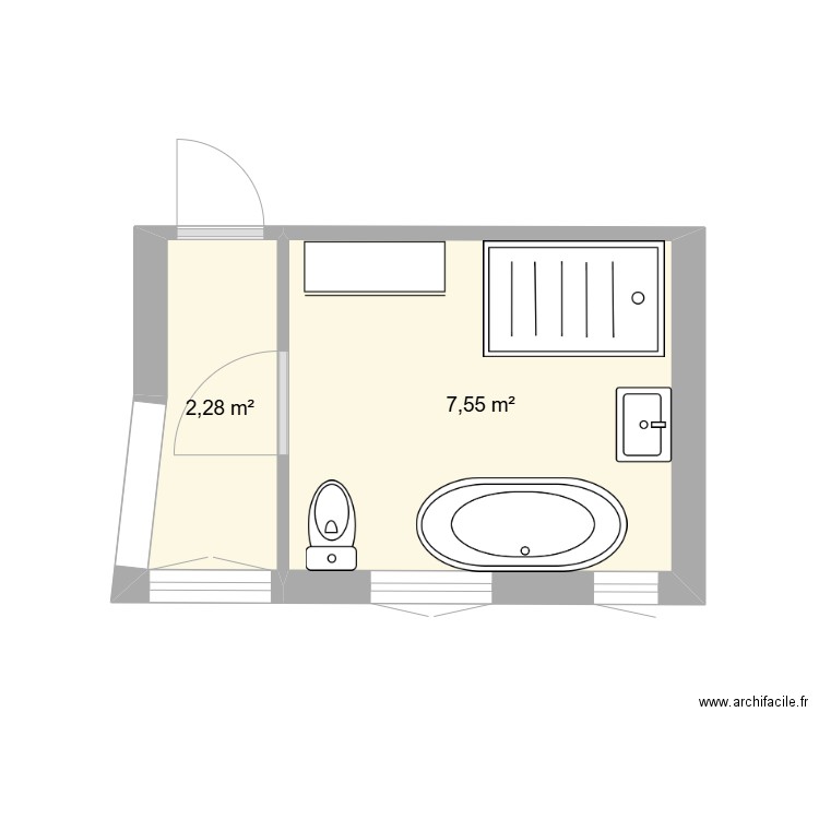 Les Rémouleurs SDB. Plan de 2 pièces et 10 m2