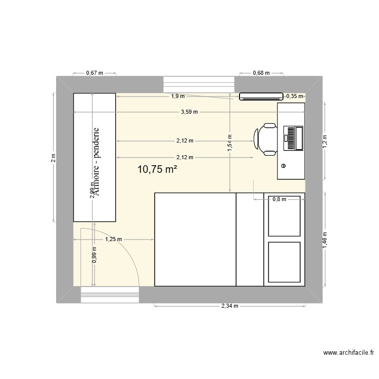 Chambre Nono. Plan de 1 pièce et 11 m2