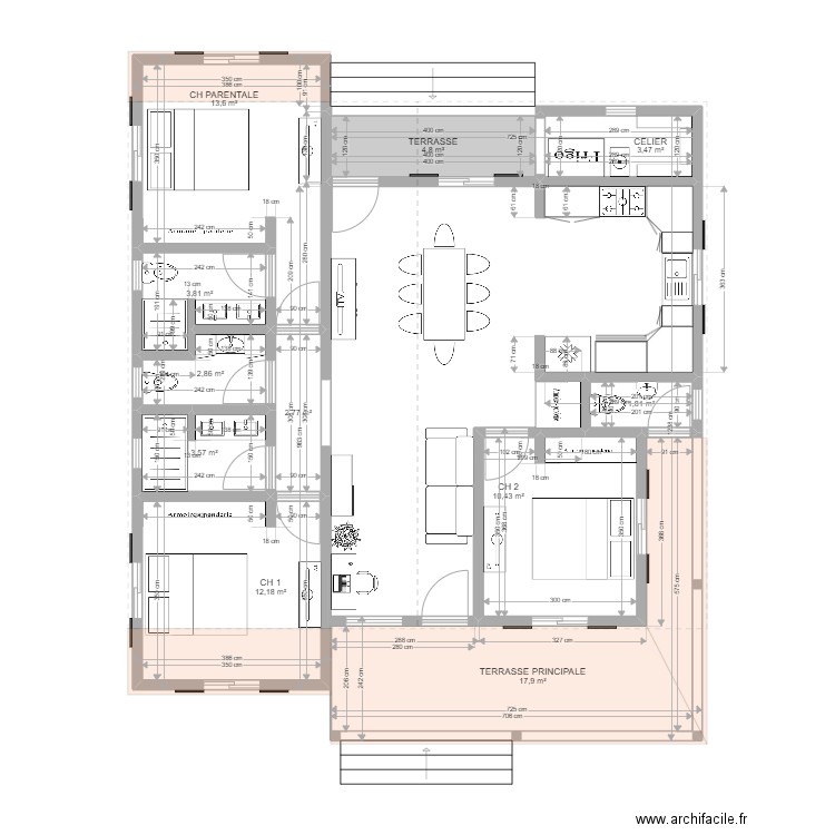 réçent. Plan de 11 pièces et 77 m2