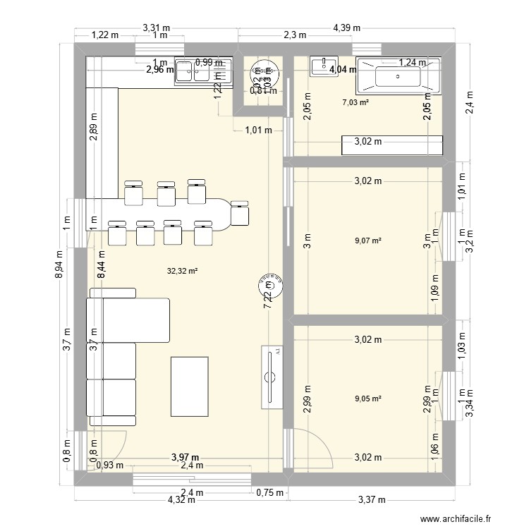 Idée 2. Plan de 4 pièces et 57 m2
