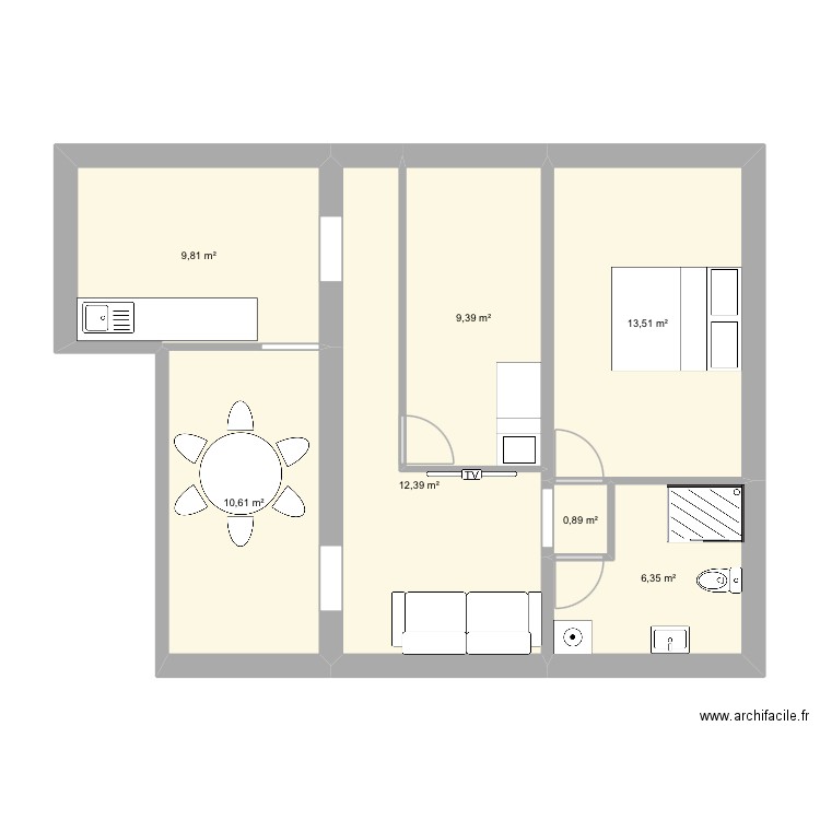 Apparemmentlolo. Plan de 7 pièces et 63 m2