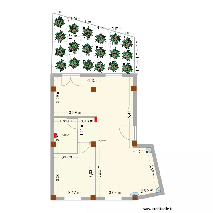 bra. Plan de 2  et 63 m²