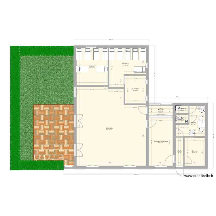 Maison Plaisir - projet C -Aménagement. Plan de 11 pièces et 115 m2