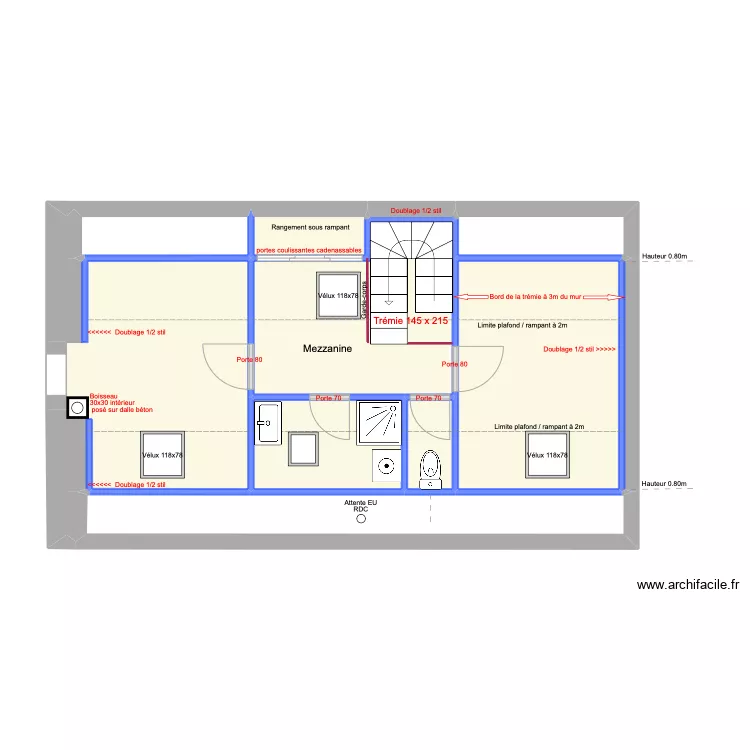 Cloisons et doublages étage. Plan de Cloisons et doublages étage. Plan de