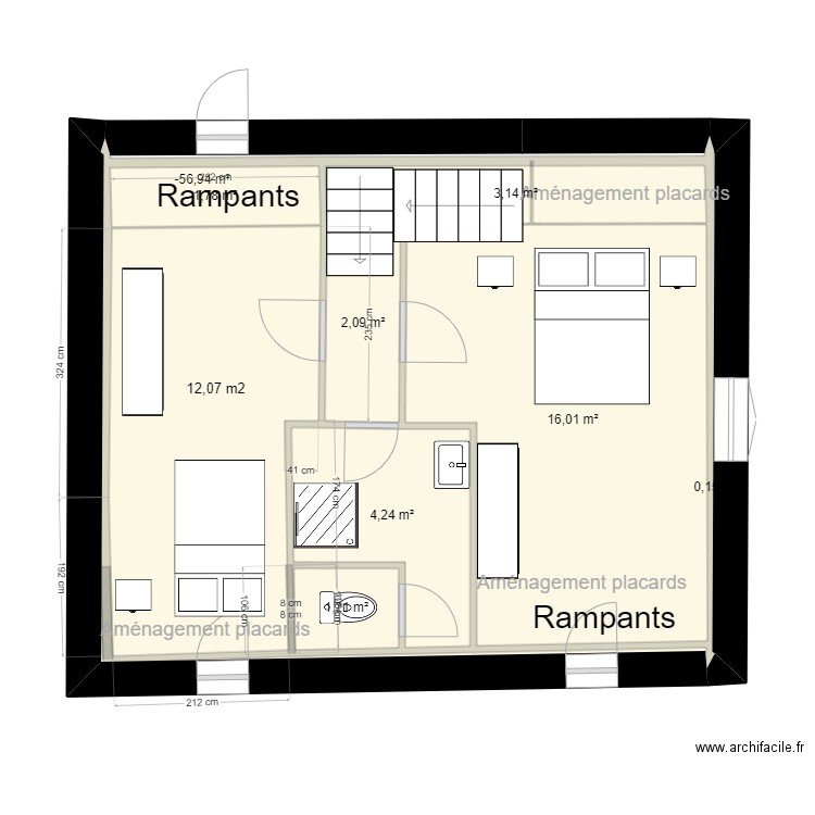 cotes 1er niveau RENANCOURT 2 eme étage version définitive. Plan de 9 pièces et 29 m2