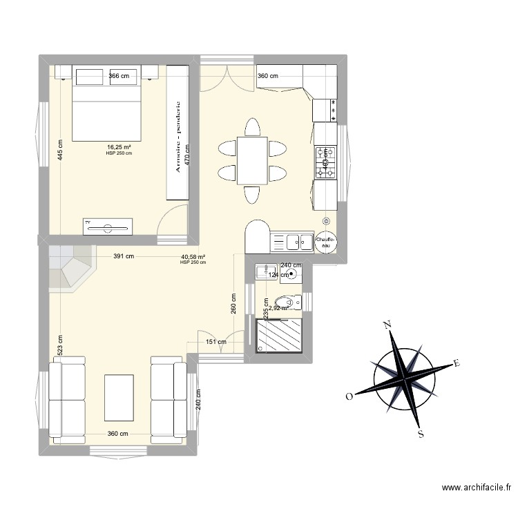 Kuca 22. Plan de 3 pièces et 60 m2