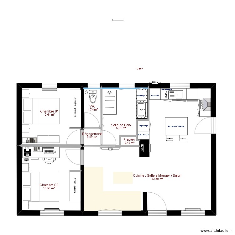 PLAN 08 AMENAGEMENT INTERIEUR. Plan de 9 pièces et 62 m2