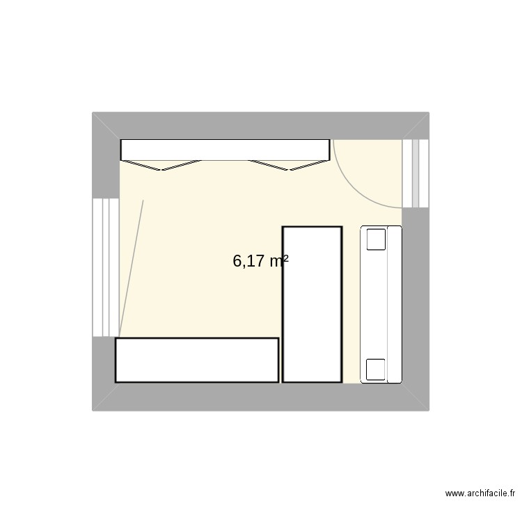 burea. Plan de 1 pièce et 6 m2