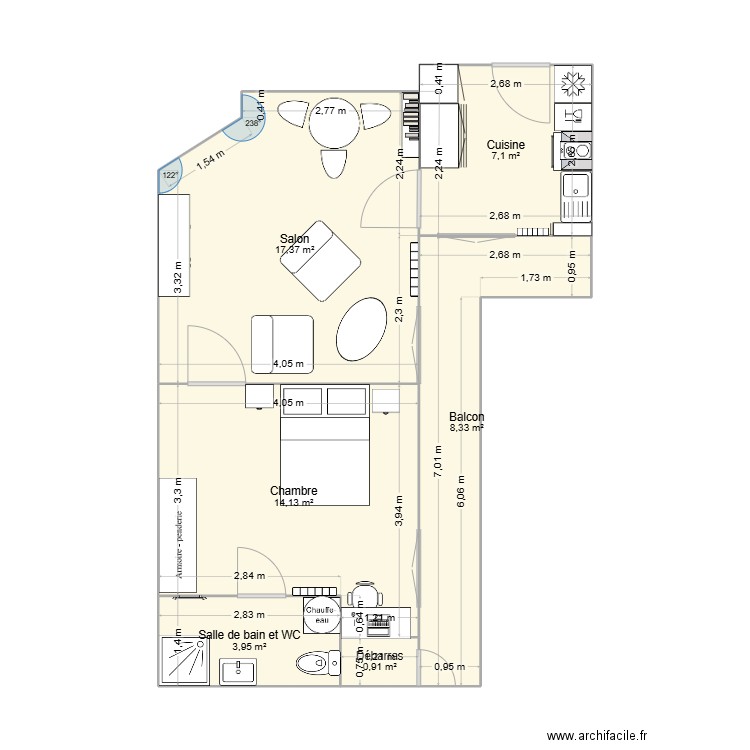 millau 1. Plan de 6 pièces et 52 m2