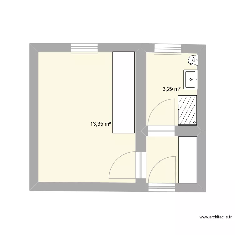studio 3 18 metre carre. Plan de 2  et 17 m²