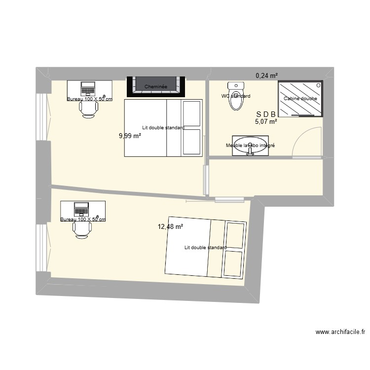 Chambres. Plan de 4 pièces et 28 m2
