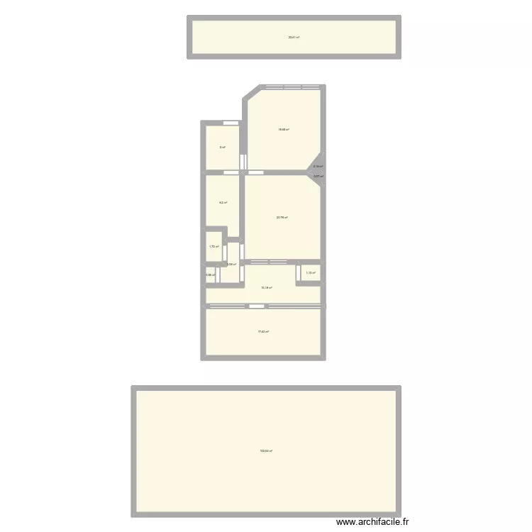 Casernes. Plan de 14  et 209 m²