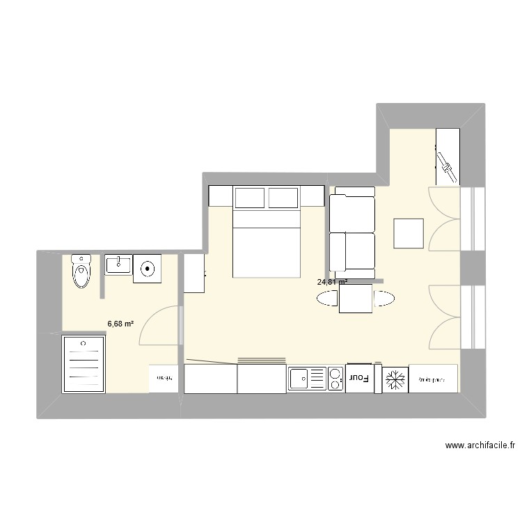 RdC cour corneille. Plan de 2 pièces et 31 m2