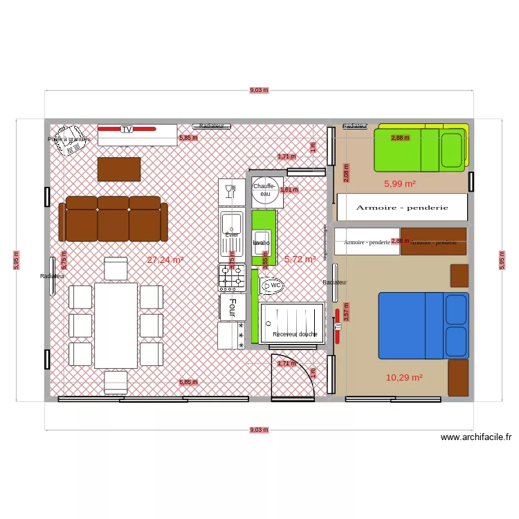 2ch 49m2. Plan de 4 Pièces et 49 m²