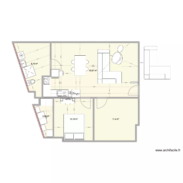 chambre. Plan de 5  et 64 m²