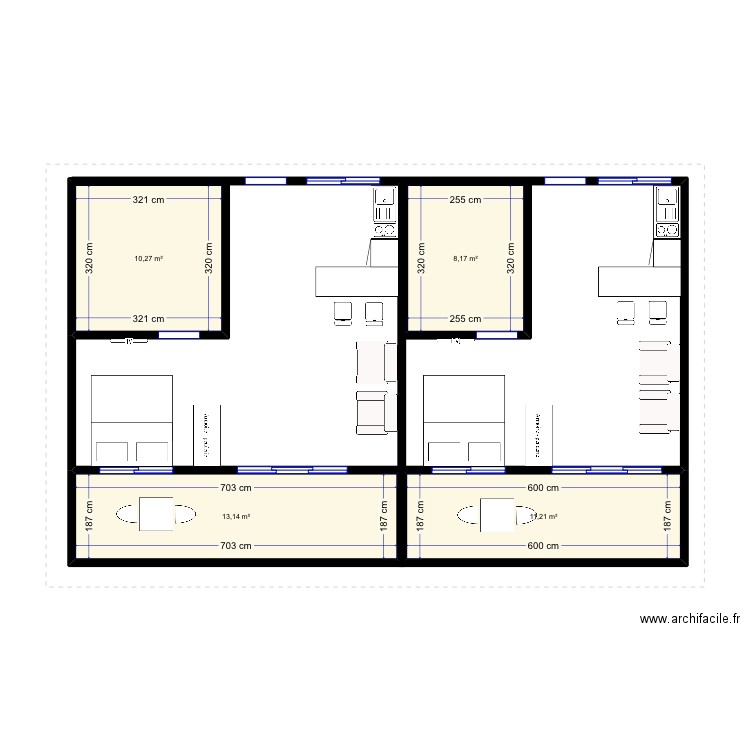 Tapehaa . Plan de 4 pièces et 43 m2