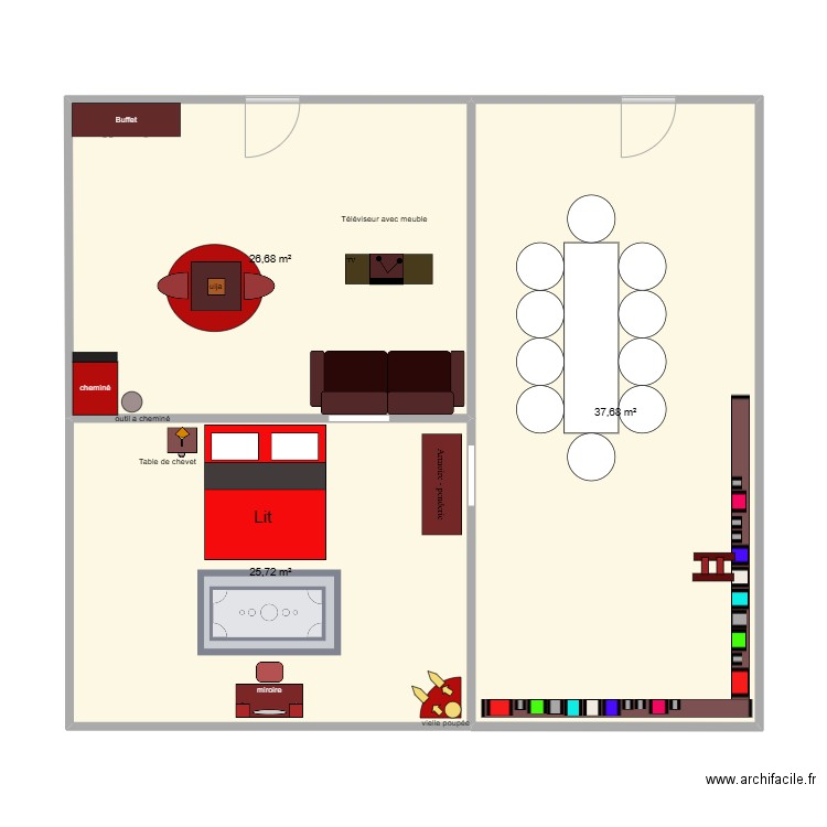 manoir. Plan de 3 pièces et 90 m2