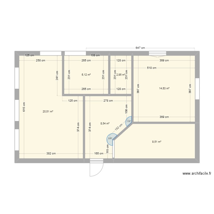  Pérenchie cloisons. Plan de 6 pièces et 62 m2