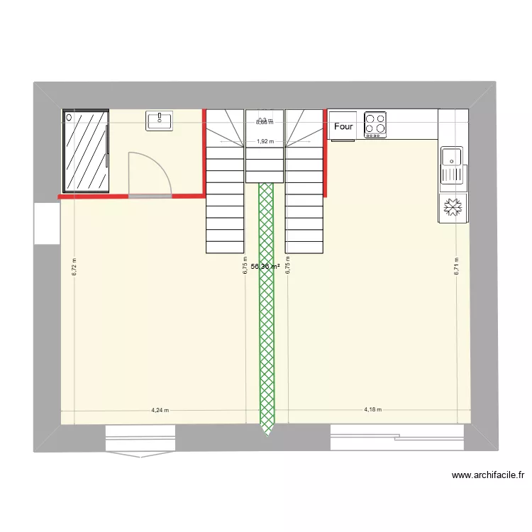 Plan RDC avec un escalier à l'entrée. Plan de Plan RDC avec un escalier à l'entrée. Plan de
