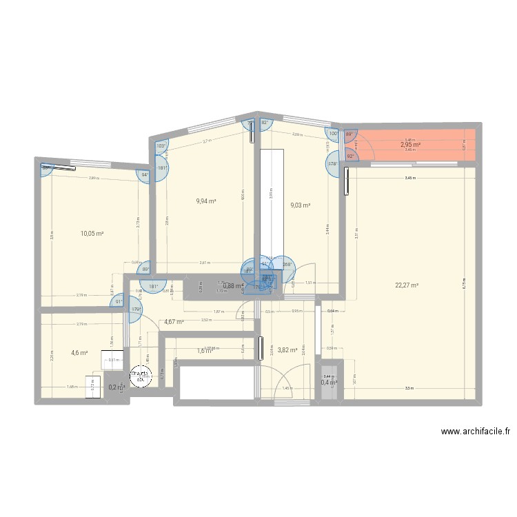 3 pièces. Plan de 12 pièces et 70 m2