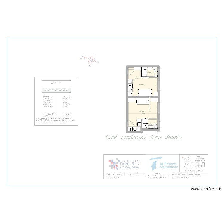 2P TRANSFORME EN STUDIO 247 JAURES v10. Plan de 4 pièces et 35 m2