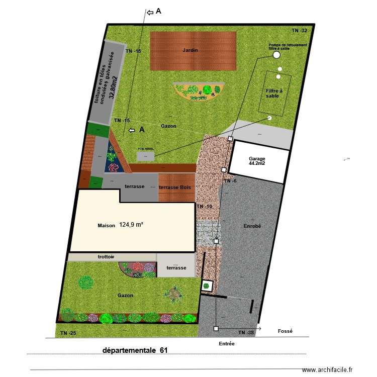 Plan de masse projet. Plan de 5 pièces et 235 m2