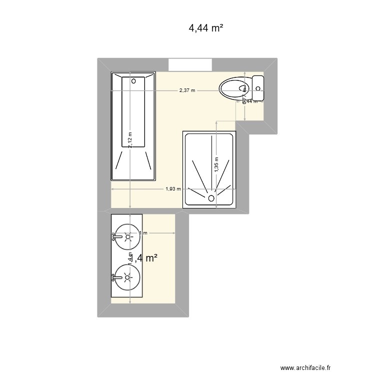 salle de bains 2. Plan de 2 pièces et 6 m2