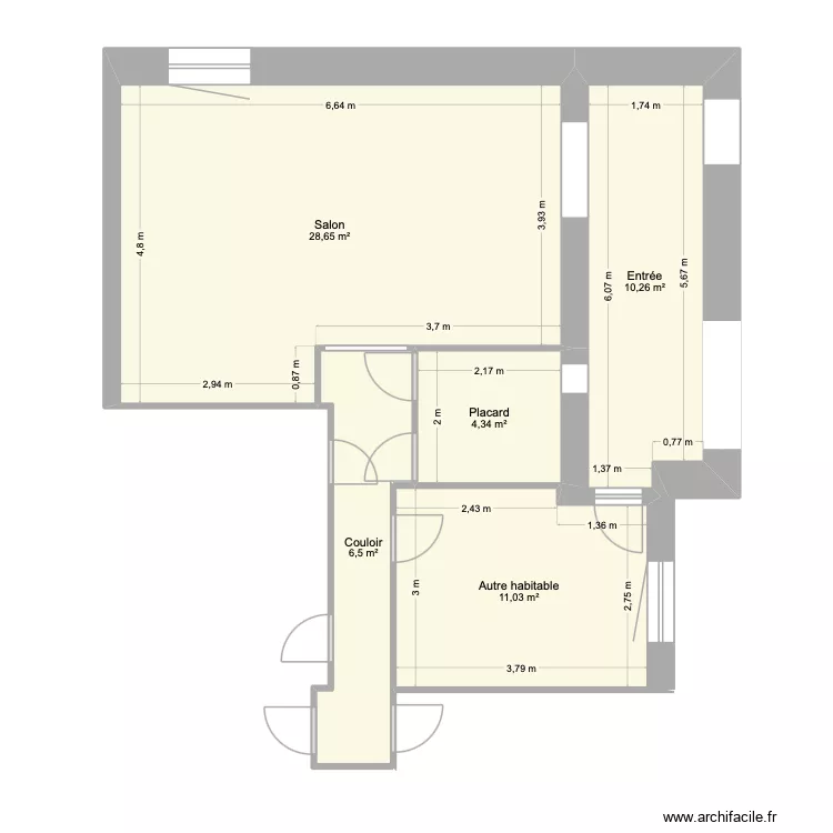 Projet R+1 _ Plan actuel. Plan de 5 Pièces et 61 m²