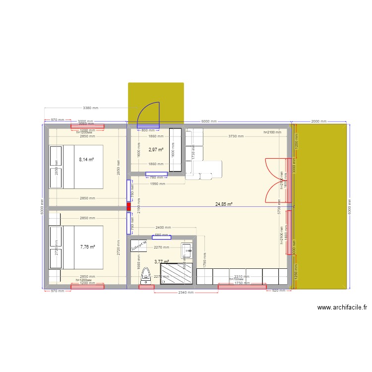 54 ст Ступино. Plan de 7 pièces et 61 m2