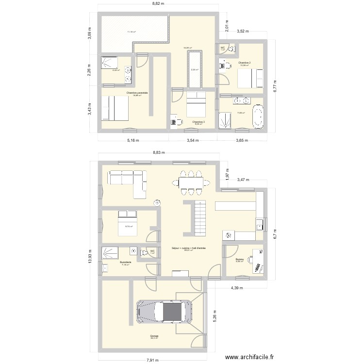 projet. Plan de 15 pièces et 202 m2