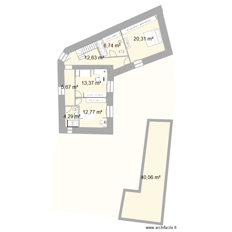 Plan pièces avec aménagements. Plan de 16 pièces et 234 m2