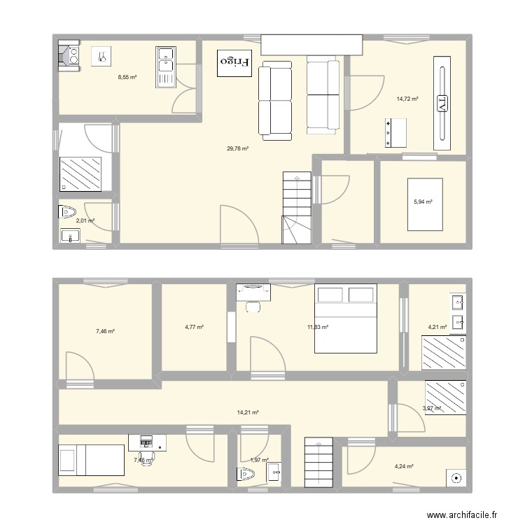 Plan maison. Plan de 14 pièces et 120 m2