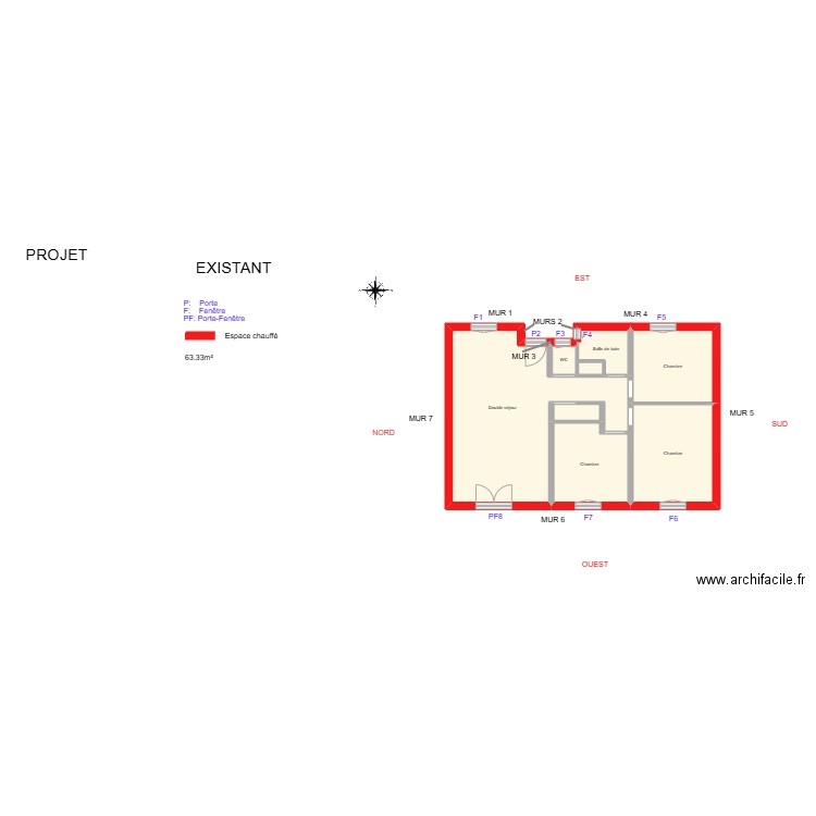SING_ Existant a. Plan de 8 pièces et 64 m2