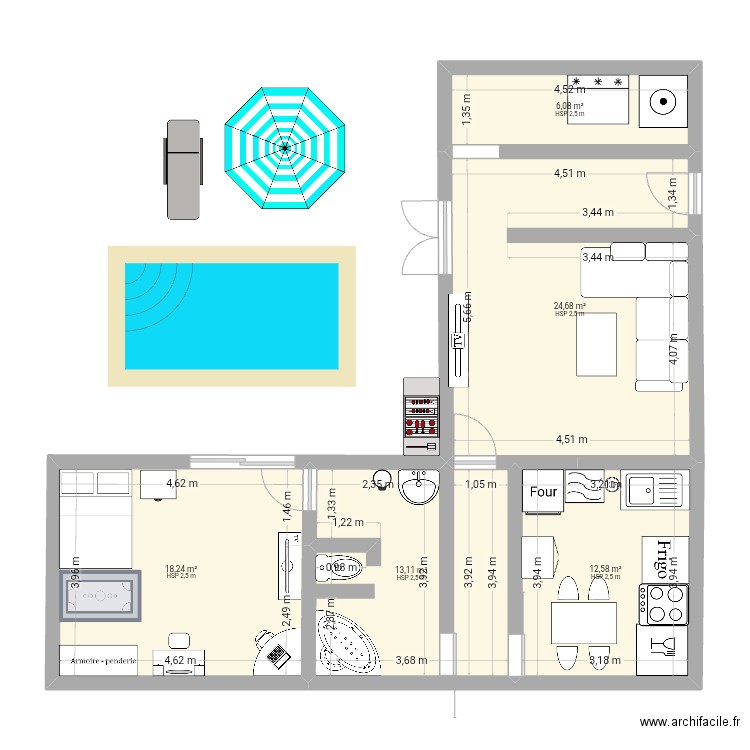 Plan lil. Plan de 5 pièces et 75 m2