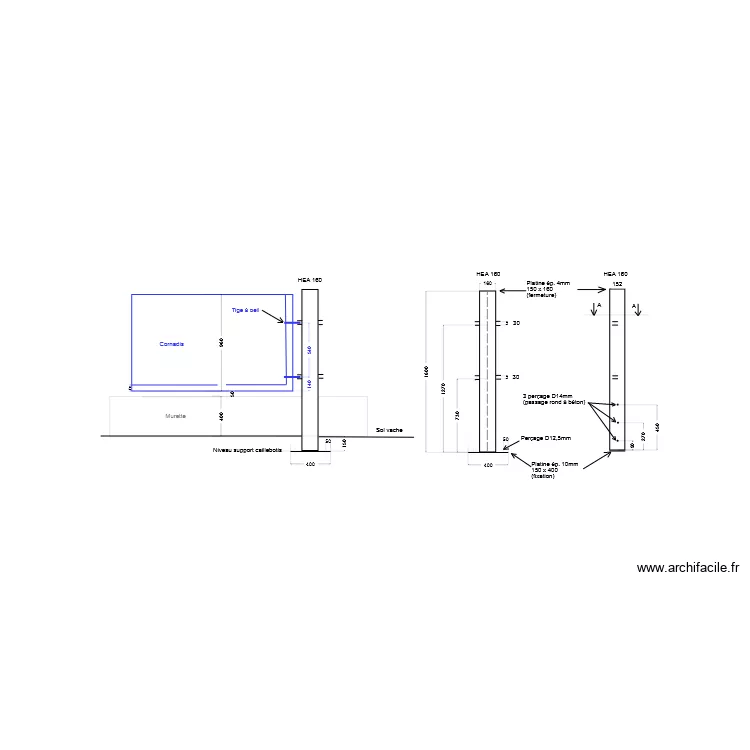 Poteau cornadis. Plan de Poteau cornadis. Plan de