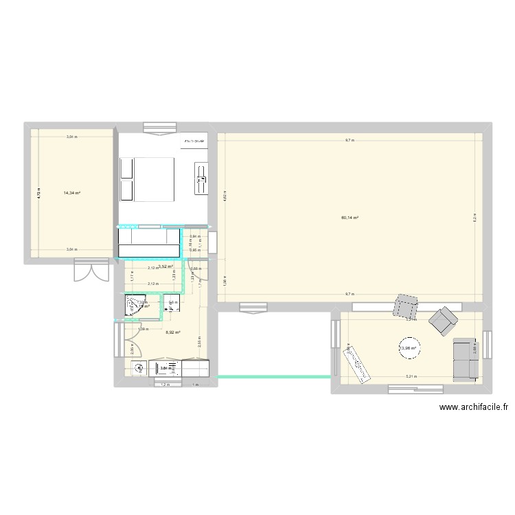Maison. Plan de 6 pièces et 102 m2