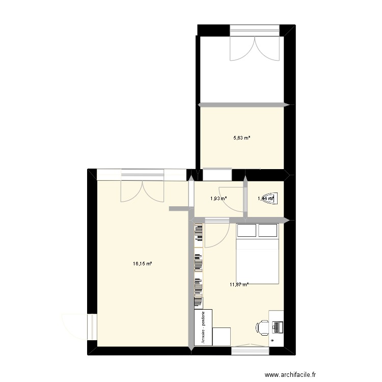 Rdch. Plan de 5 pièces et 37 m2