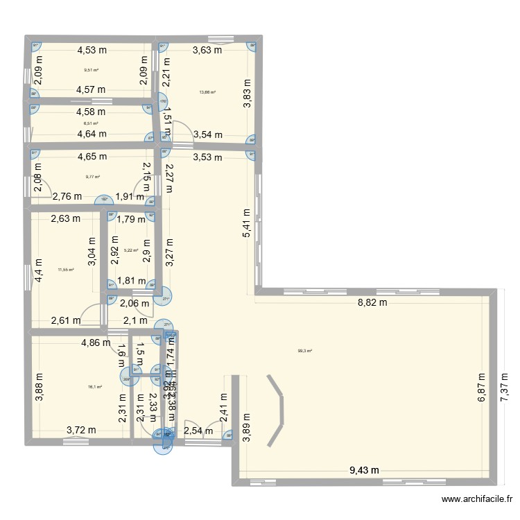 Projet 2. Plan de 9 pièces et 178 m2