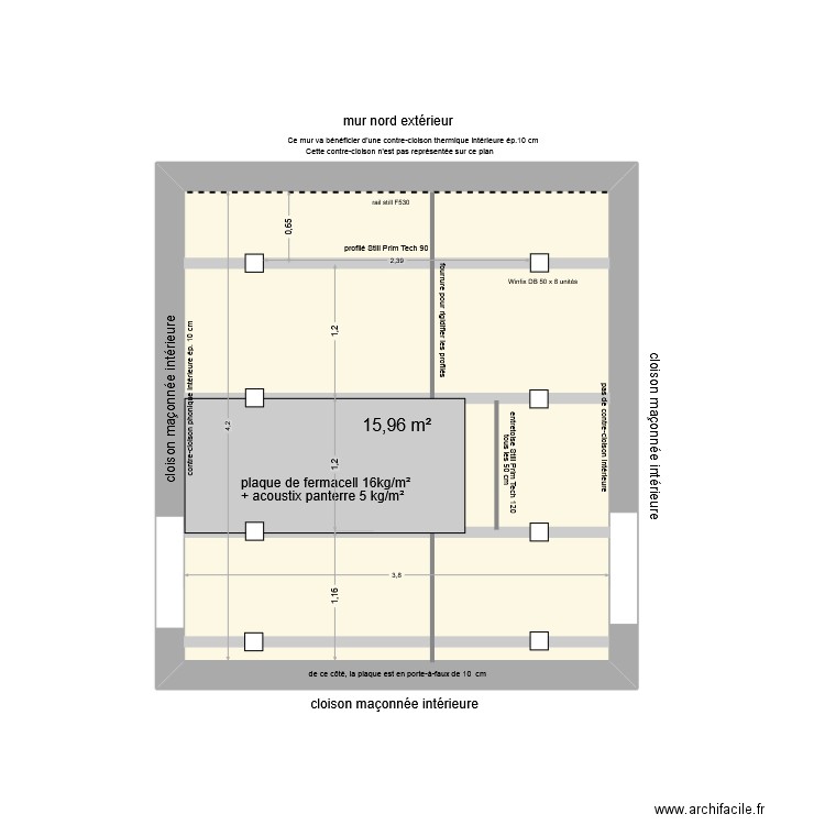 plafond still prim tech. Plan de 1 pièce et 16 m2