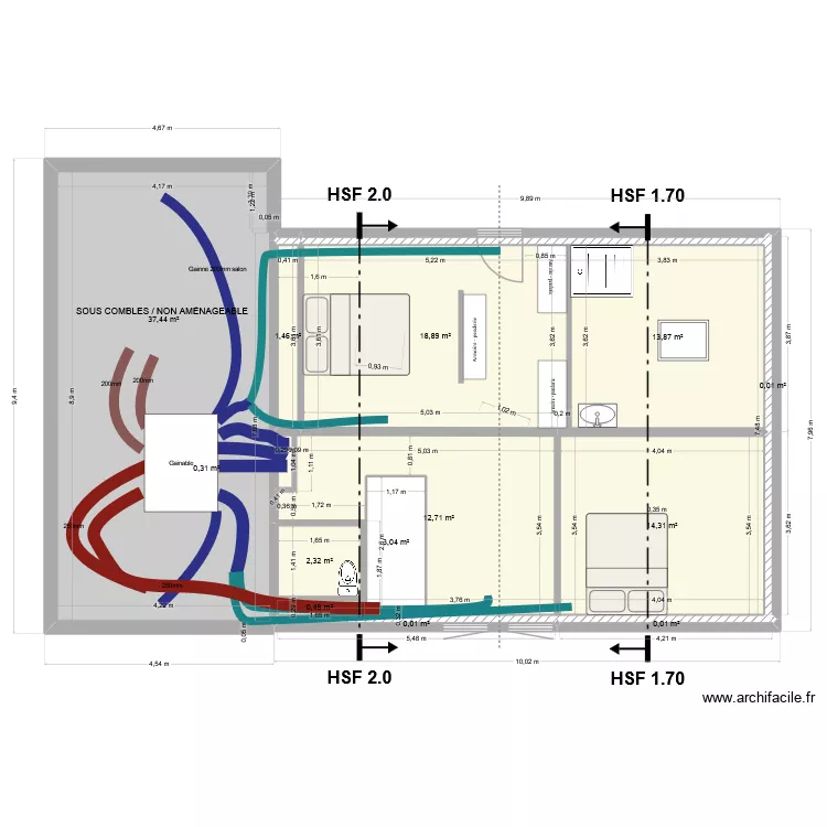 plan maison Étage4 + gainable. Plan de 13 Pièces et 108 m² plan maison Étage4 + gainable. Plan de 13 Pièces et 108 m²