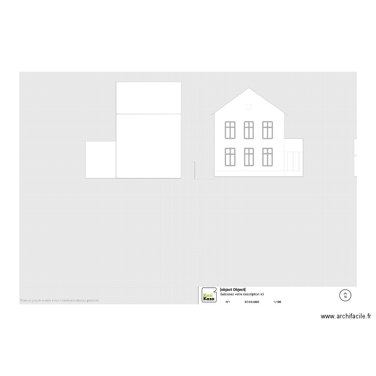 façade nord et ouest. Plan de 21 pièces et 12 m2