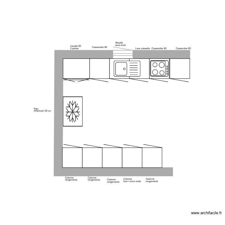 cuisine am&eacute;nag&eacute;e. Plan de 