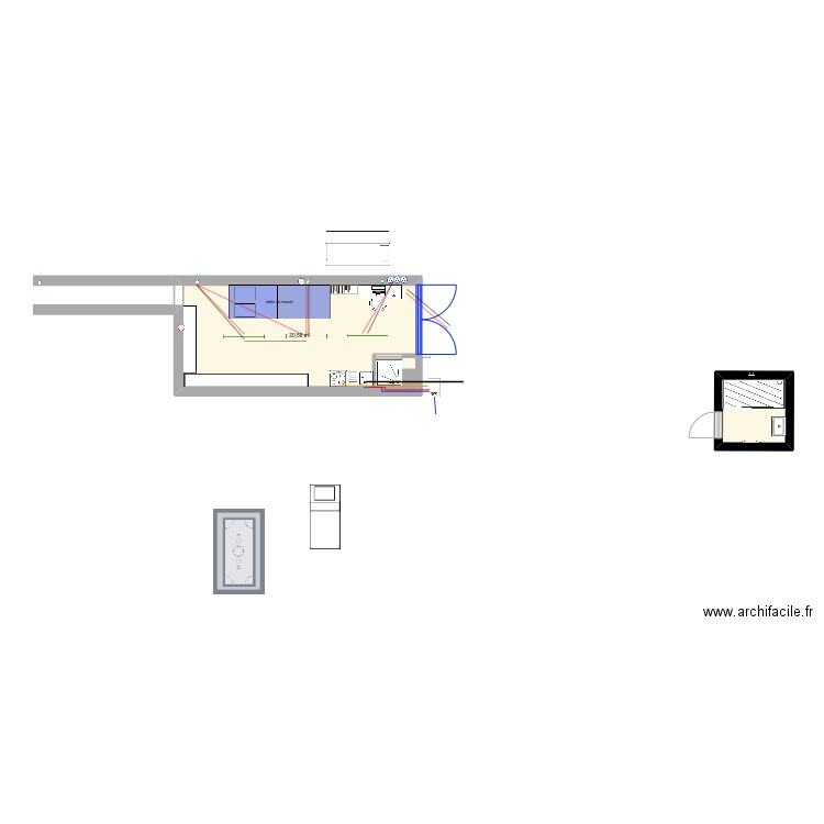 dar alahlam. Plan de 2 pièces et 24 m2