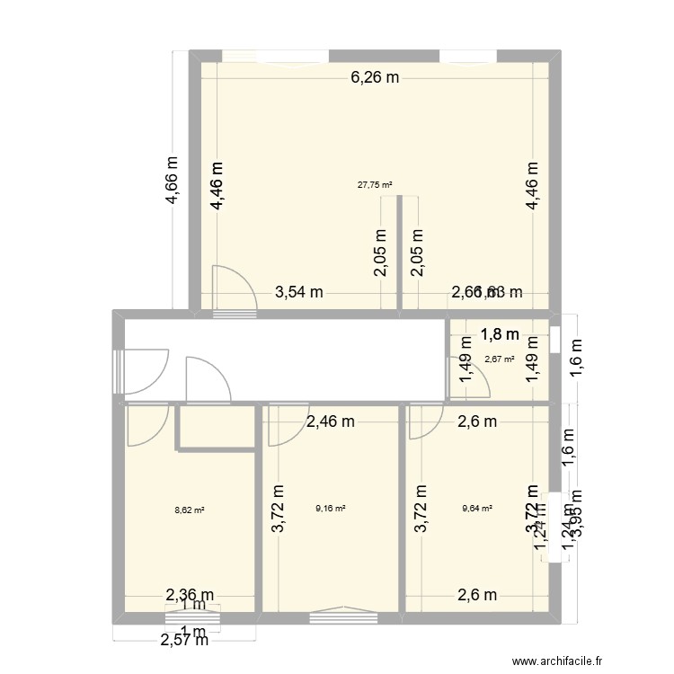 Coco. Plan de 5 pièces et 58 m2