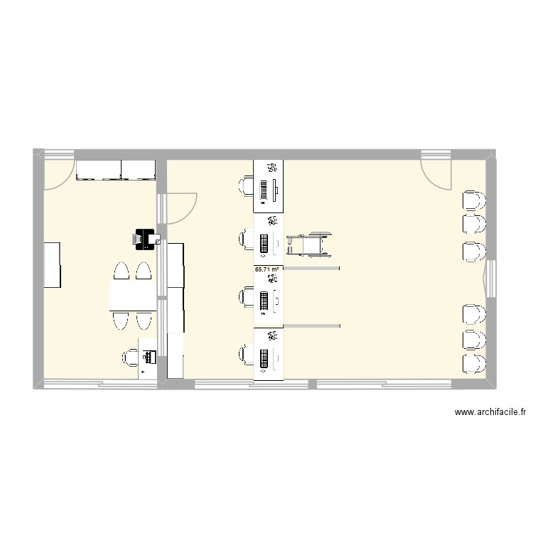 bureau accueil cni. Plan de 1 pièce et 66 m2