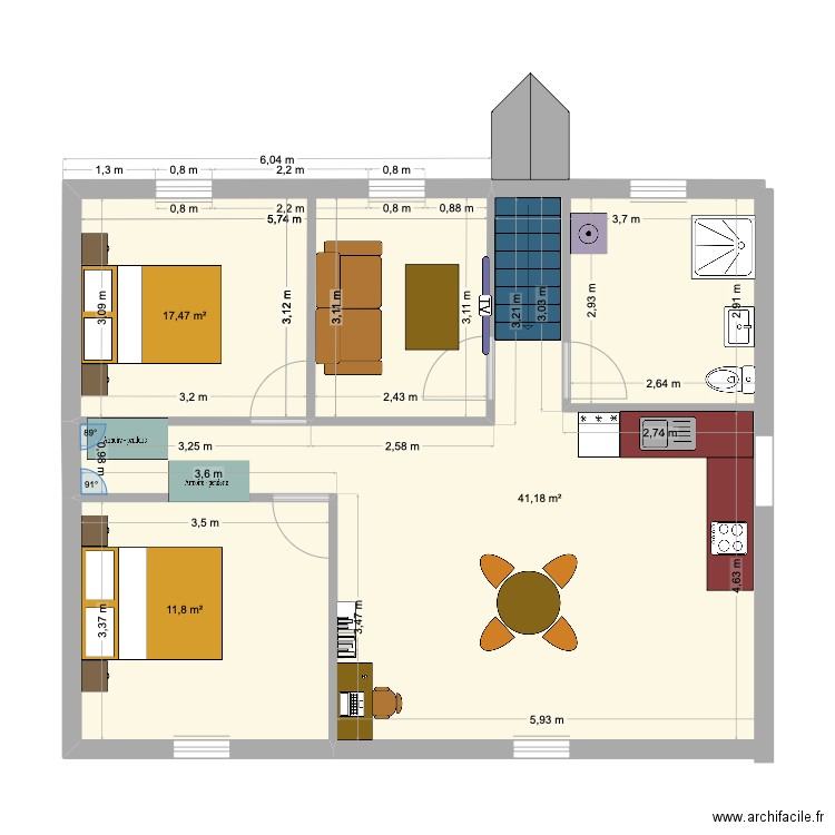 Projet Appt T3 -. Plan de 3 pièces et 70 m2