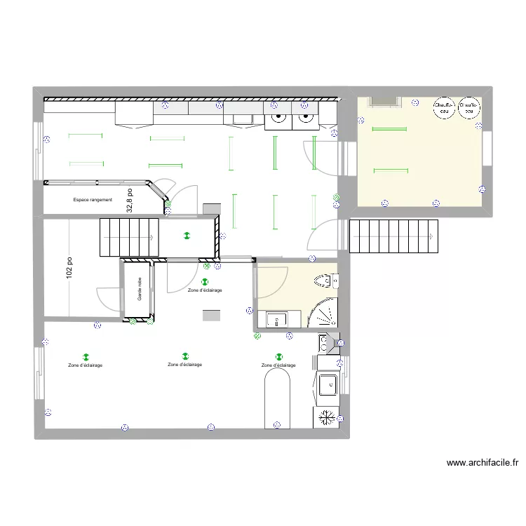 Sous sol &eacute;lectricit&eacute; &eacute;clairage chauffage. Plan de 