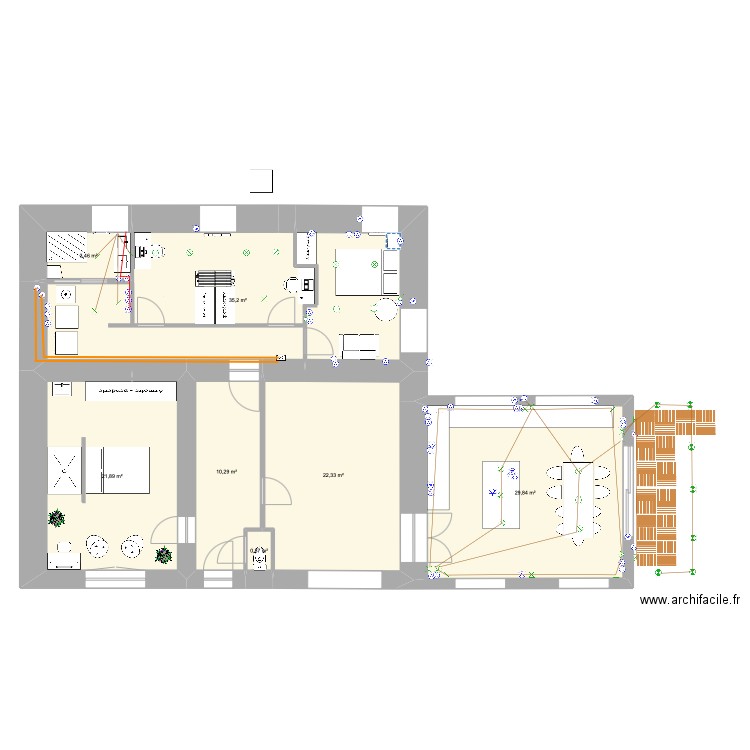 Longère - V1.3 - Terrase. Plan de 7 pièces et 124 m2