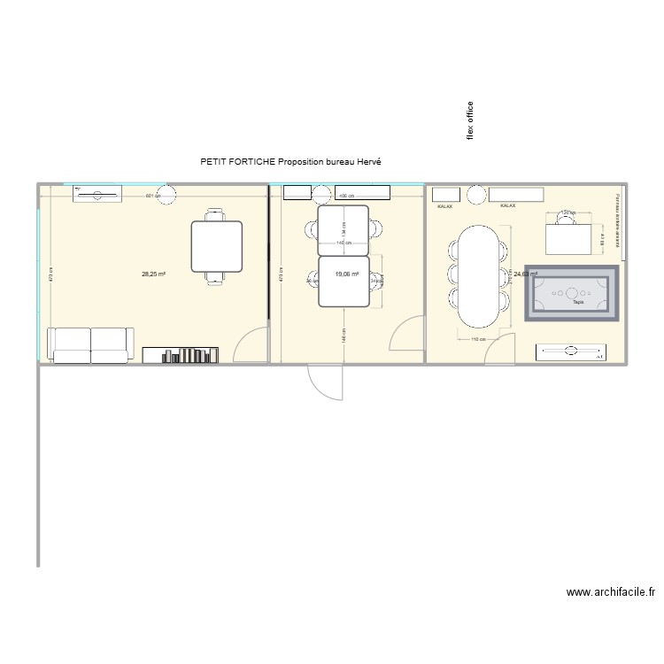 PETIT FORTICHE Bureau Hervé proposition 4. Plan de 3 pièces et 72 m2